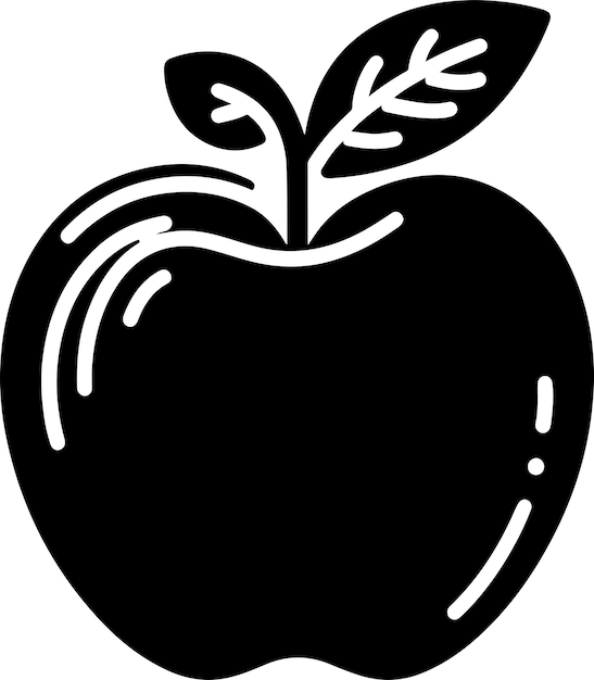 Black silhouette of a Apple with thick outline side view isolated