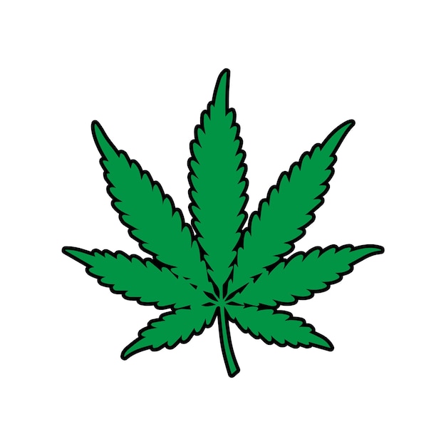 A black silhouette of a cannabis leaf with seven pointed