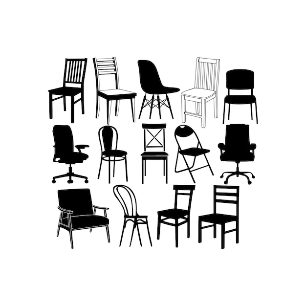 Vector black silhouette chairs collection vector icon