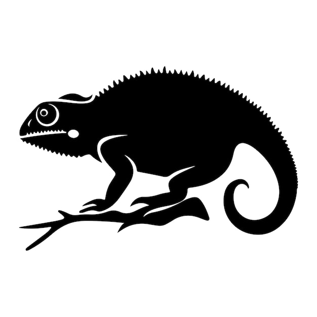 A black silhouette of a Chameleon clip art vector