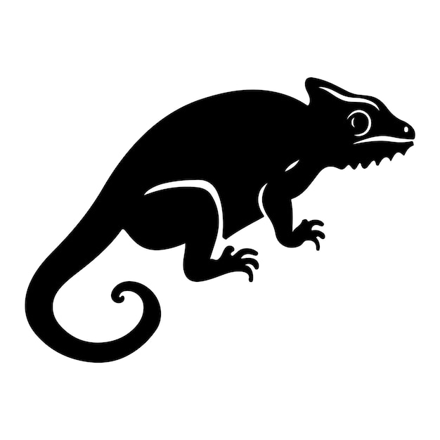 A black silhouette of a Chameleon vector clip art