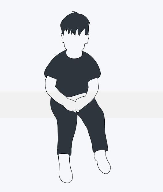 black silhouette of Children's boy sitting on white background