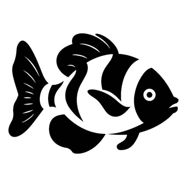 A black silhouette of a Clownfish sketch clip art