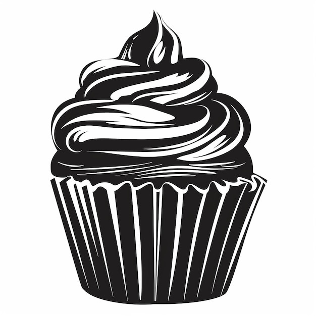 black silhouette of a cupcake with a thick outline side view isolated