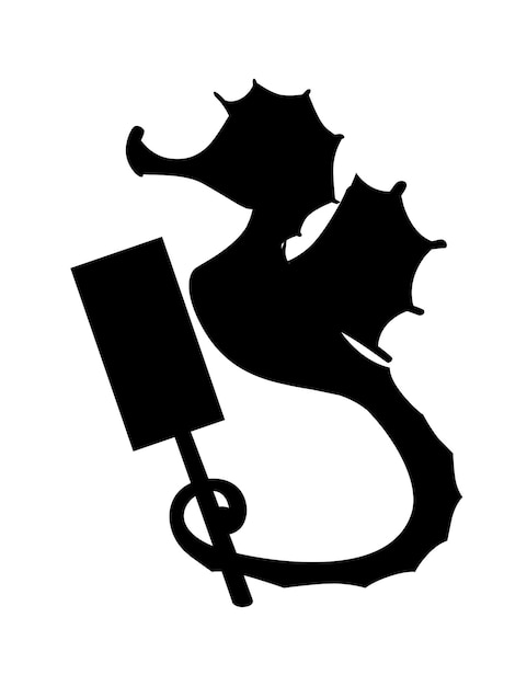 Black silhouette cute adorable seahorse holds protest sign cartoon sea animal design flat vector illustration isolated on white background.