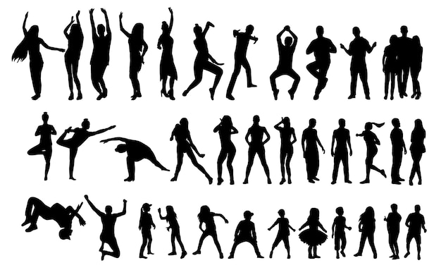 Black silhouette dancing people set