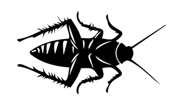 Vector black silhouette of dead cockroach lying on its back on white backdrop vector illustration good for pest control service ads hygiene educational content product labels for insecticides top view