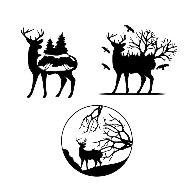 black silhouette deer in the forest isolated vector