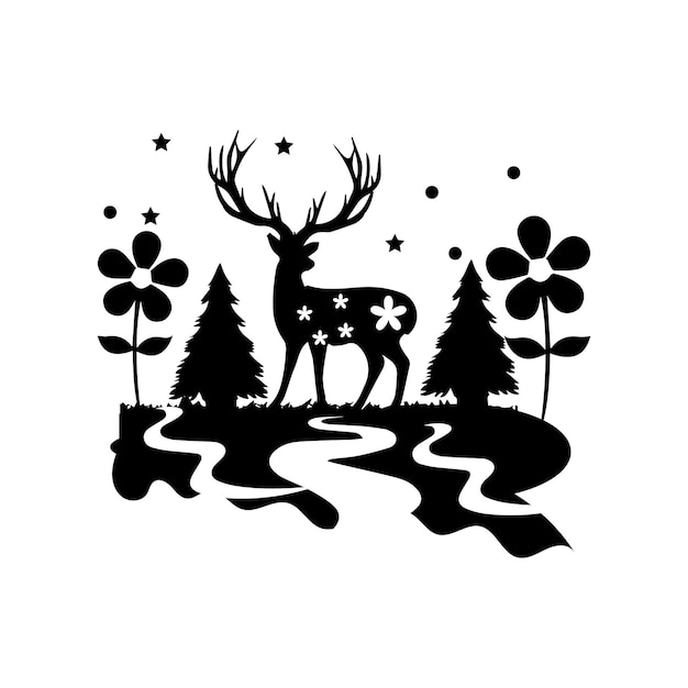 Black silhouette deer in the forest isolated vector