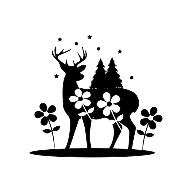 Black silhouette deer in the forest isolated vector