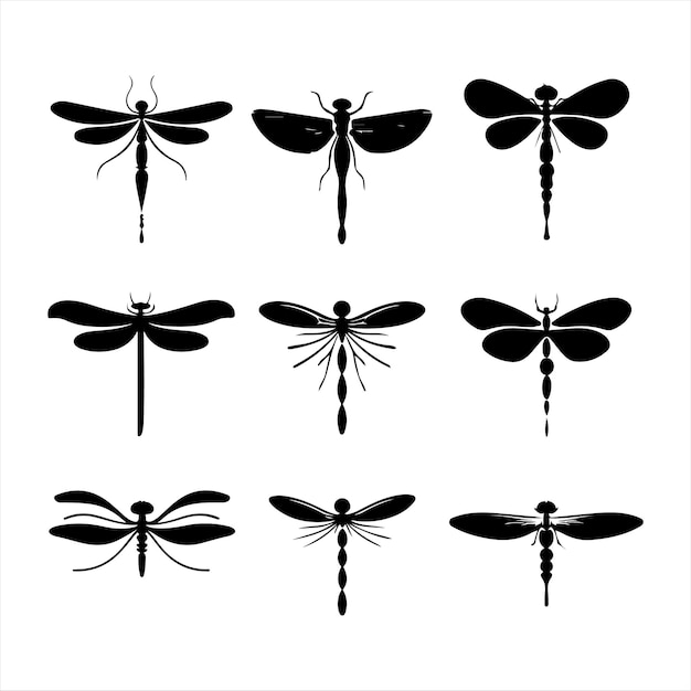 A black silhouette Dragonfly set