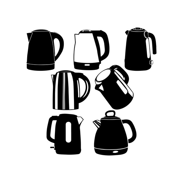 Vector black silhouette electric kettle collection vector icon