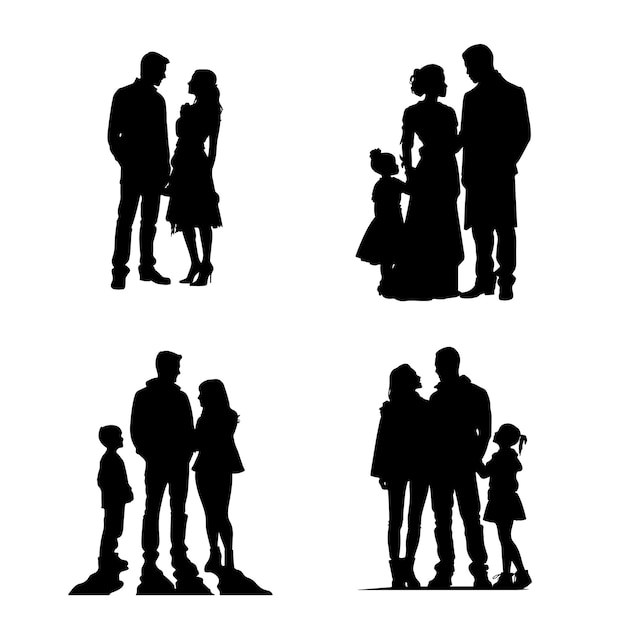 Vector black silhouette of a family fair pose