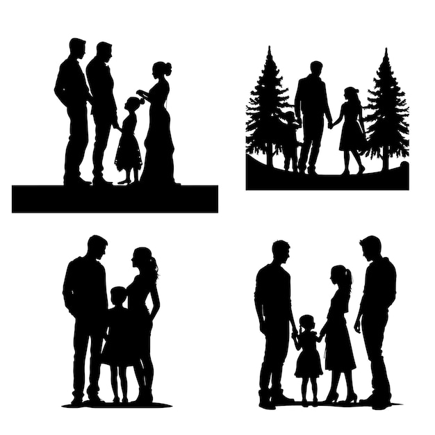 Vector black silhouette of a family holiday celebration