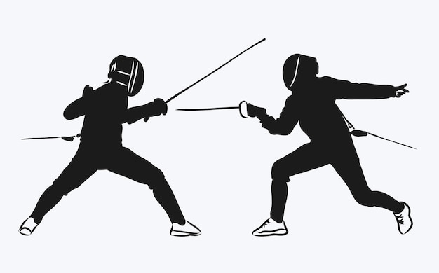 Black silhouette of fencing competition