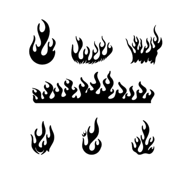 Vector black silhouette fire and flame illustrations collection