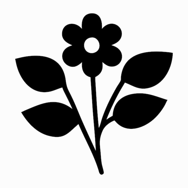 Vector black silhouette of flower with leaves icon illustration