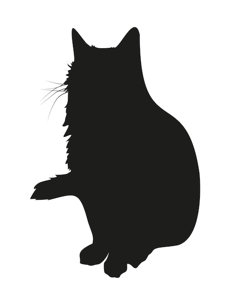 Black silhouette of a fluffy cat with a mustache