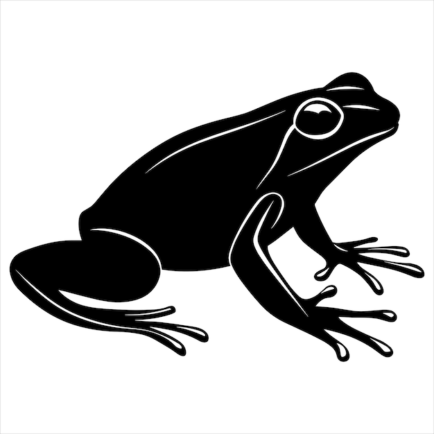 A black silhouette frog on a white background