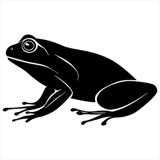 A black silhouette frog on a white background