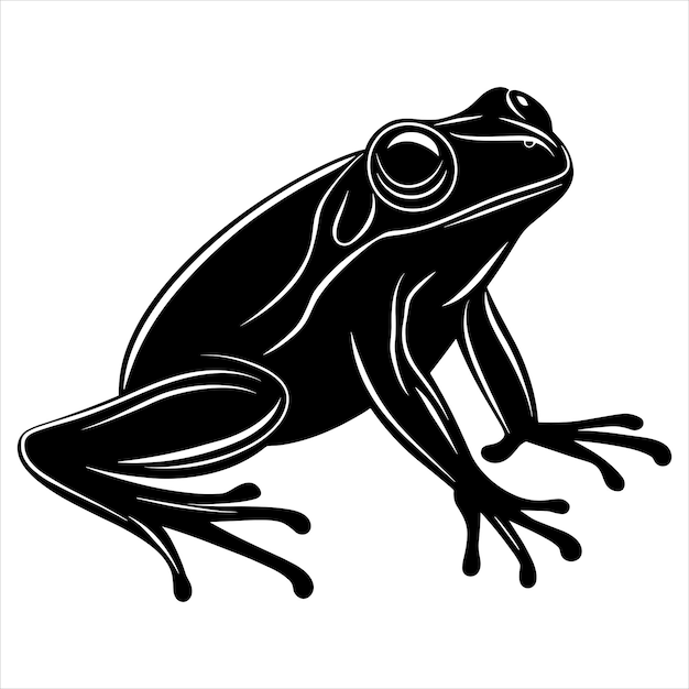 A black silhouette frog on a white background