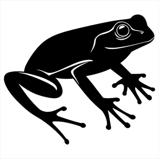 A black silhouette frog on a white background