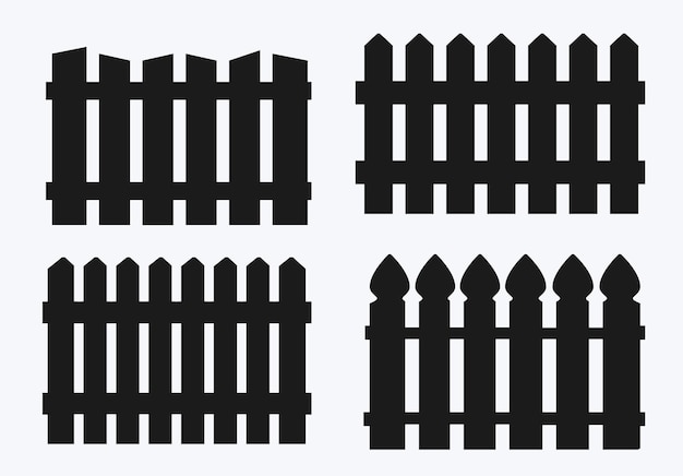 Black silhouette of garden farm wooden fence