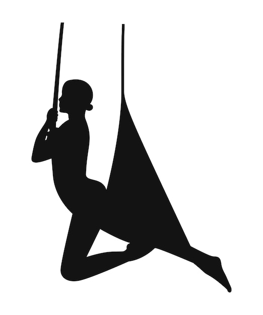 Black Silhouette of Girl in Yoga Hammock