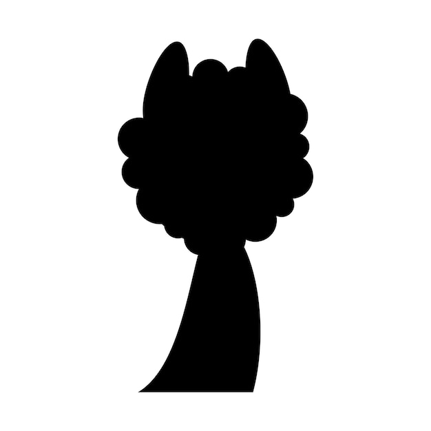 Black silhouette of the head of a curly alpaca