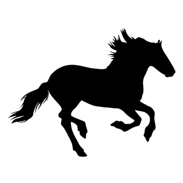 The black silhouette of a horse on a white background