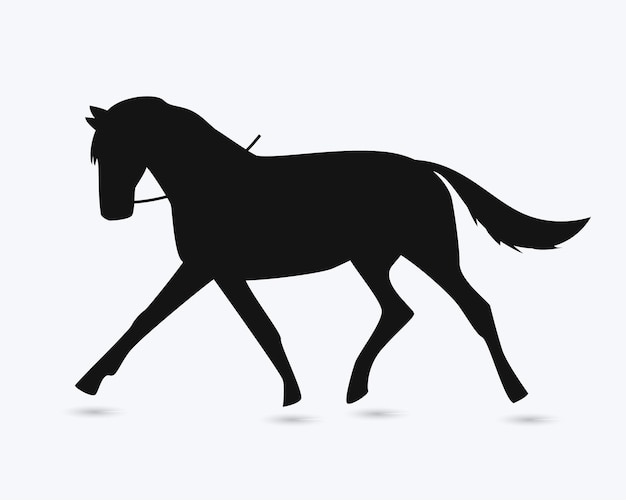 A black silhouette of a horse on a white background