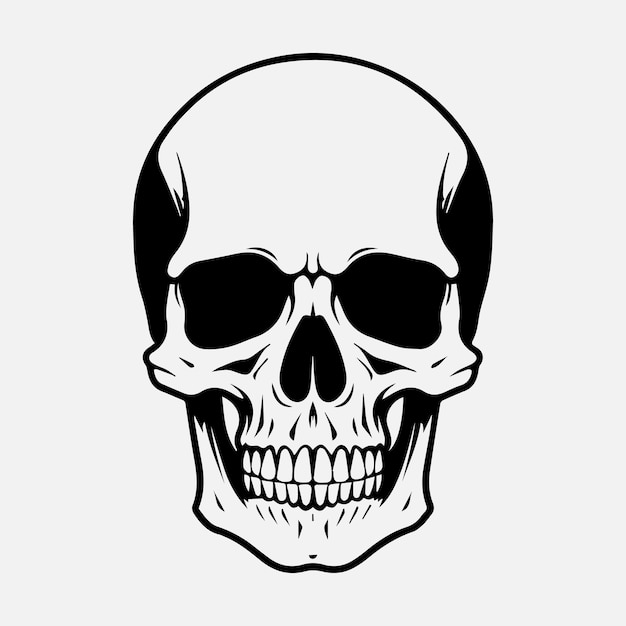 Black silhouette of a human skull Vector illustration isolated on a white background Halloween