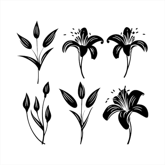 A black silhouette Lily flower set