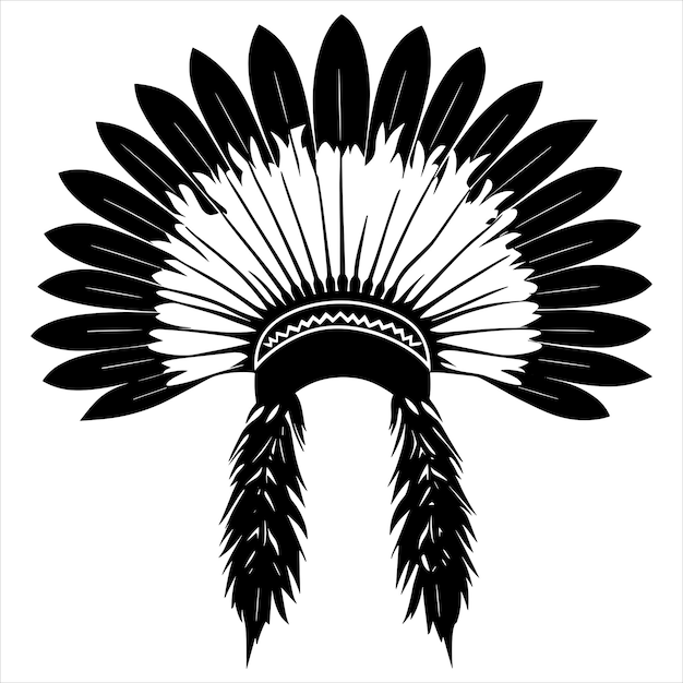 Vector a black silhouette native american headdress on a white background