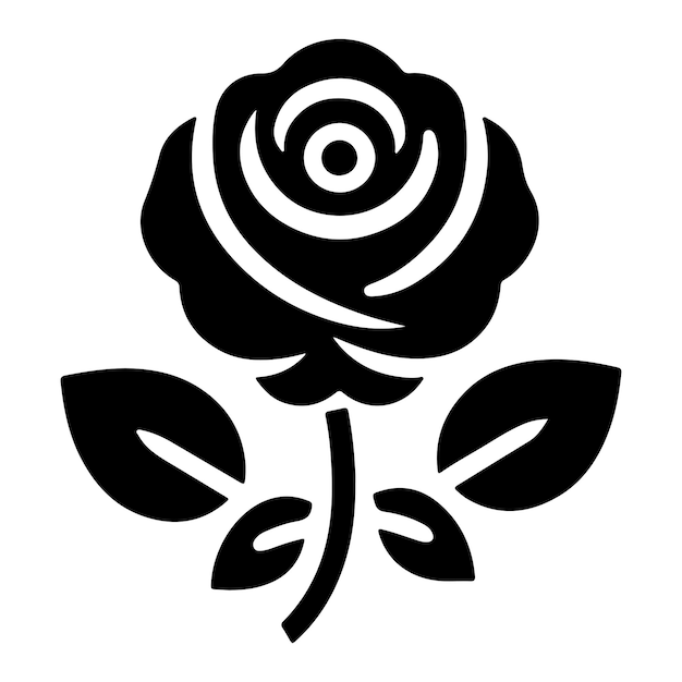 A black silhouette of a rose flower isolated on a white background