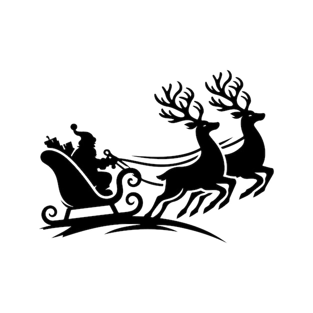 A Black Silhouette Santa Sleigh and Reindeer Vector with a white background