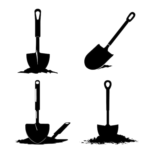 Vector black silhouette of a shovel set