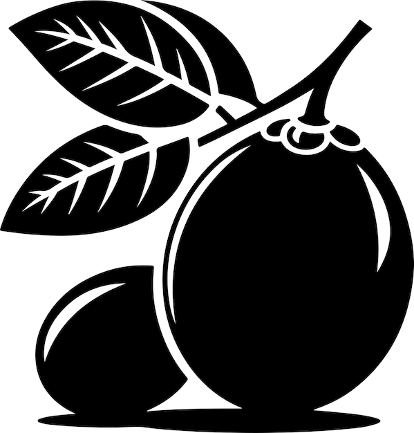 Black silhouette of a simple minimal Jamunfruit with thick outline side view isolated