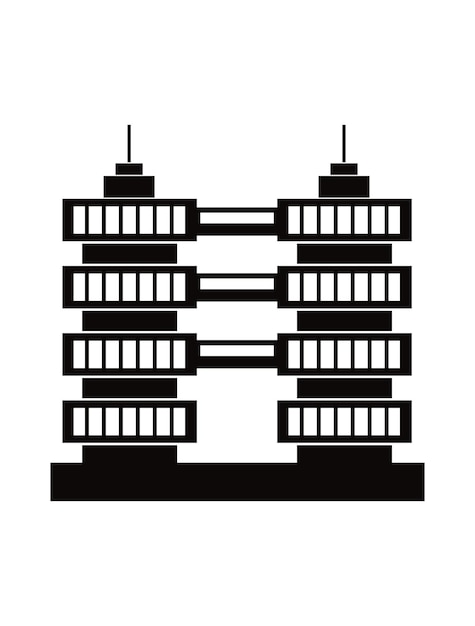 Black silhouette single skyscraper construction building for design