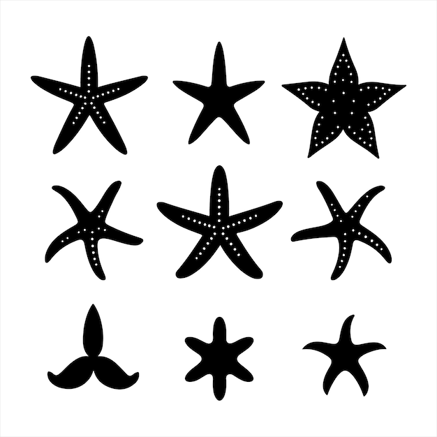 A black silhouette starfish set