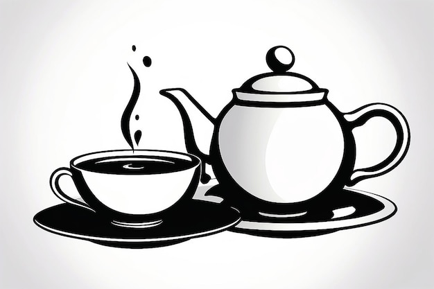 Black silhouette of teapot and cup Vector illustration