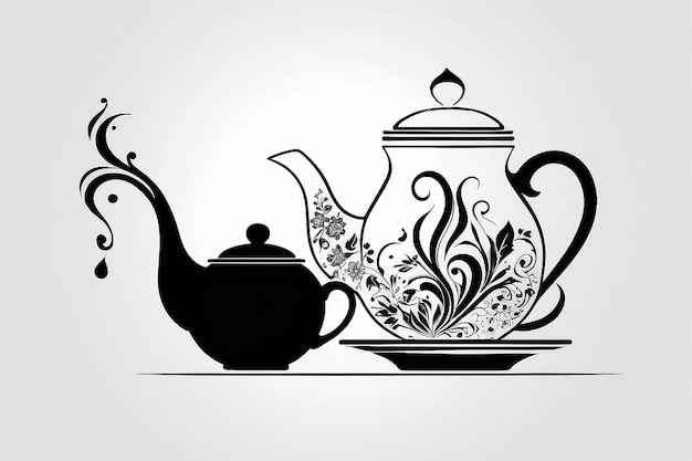 Black silhouette of teapot and cup Vector illustration