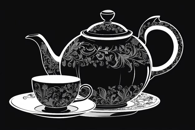 Black silhouette of teapot and cup Vector illustration