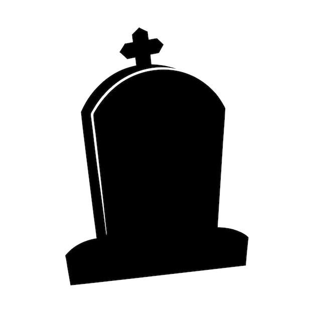 A black silhouette tombstone on a white background