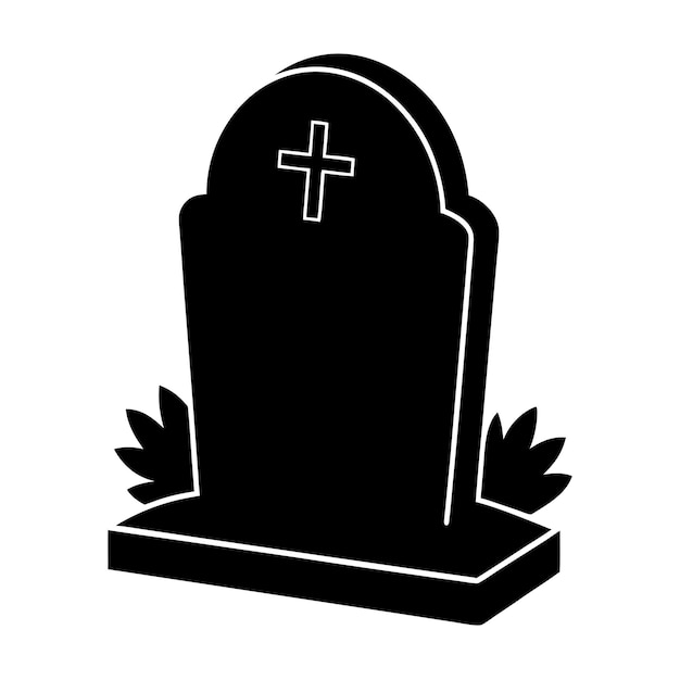 A black silhouette tombstone on a white background