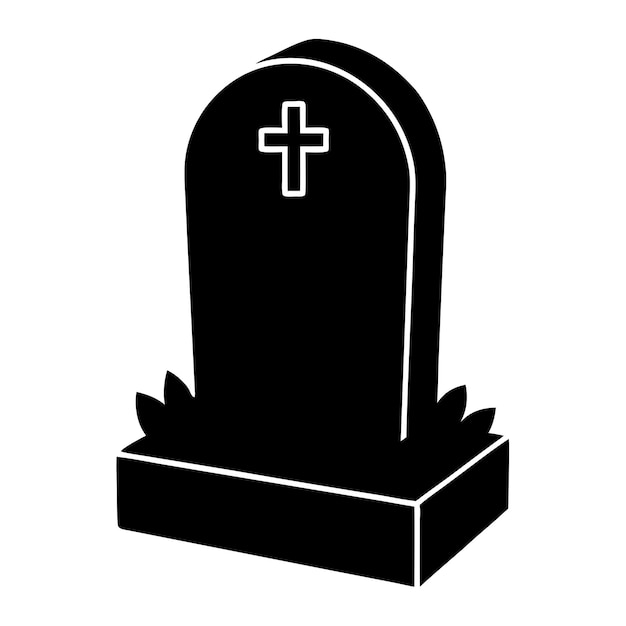 A black silhouette tombstone on a white background