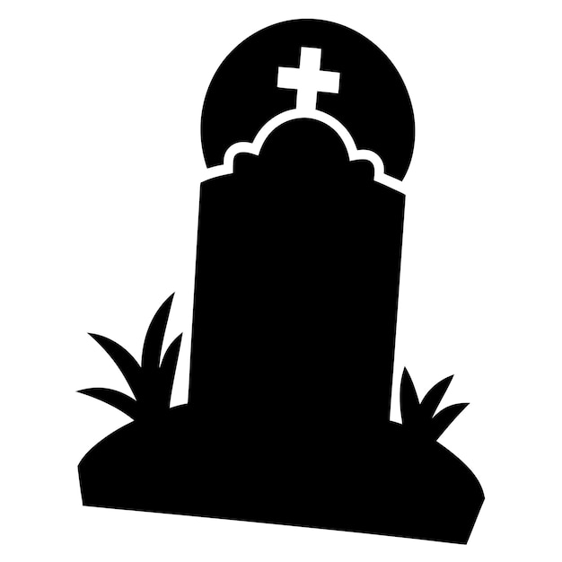 A black silhouette tombstone on a white background