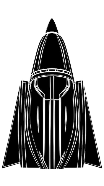 Black silhouette of triangle spaceship isolated on white Aggressive form similar fighter aircraft Design element