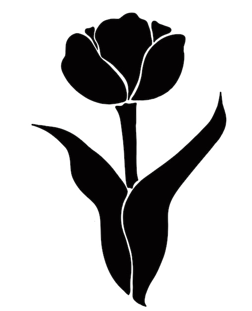 Black silhouette of a tulip with a leaf on it