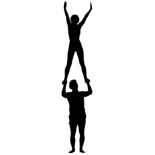 Black silhouette two acrobats show stand on hand Vector illustration